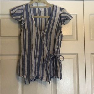 Old Navy Striped Linen Wrap Top